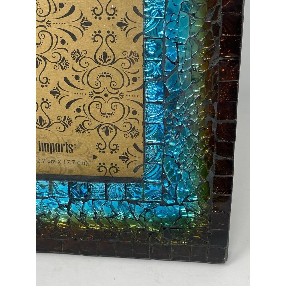 Pier 1 Imports Turquoise Mosaic Iridescent Glass Picture Frame For 5x7 Photo - Picture 4 of 16